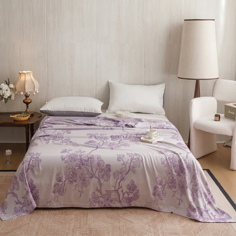 Trapunta in fibra di bambù con motivo floreale multicolore a tralci - Viola - Matrimoniale - image 0