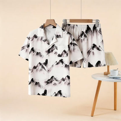 Completo da casa unisex con stampa effetto inchiostro e dettagli montani. - Beige - 3XL - image 0