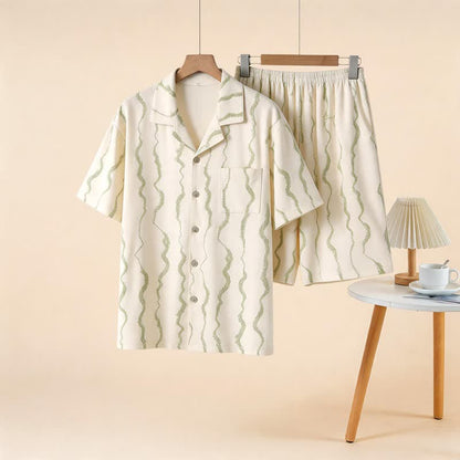 Set pigiama unisex in modal a righe ondulate - Beige - 3XL - image 0