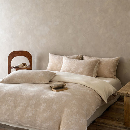 Set di biancheria da letto in cotone jacquard con motivo a rametti di bambù color cammello - image 1