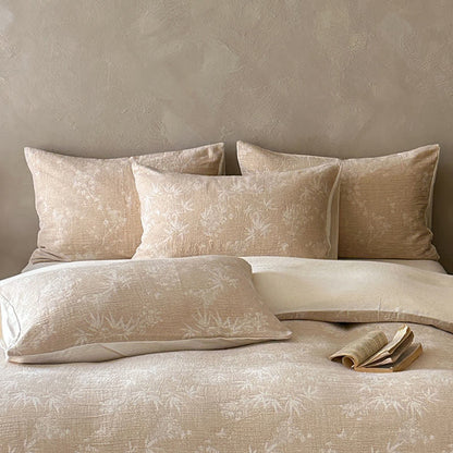 Set di biancheria da letto in cotone jacquard con motivo a rametti di bambù color cammello - image 2