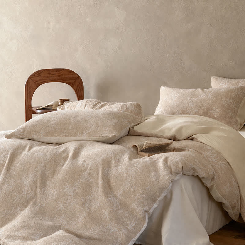 Set di biancheria da letto in cotone jacquard con motivo a rametti di bambù color cammello - image 3