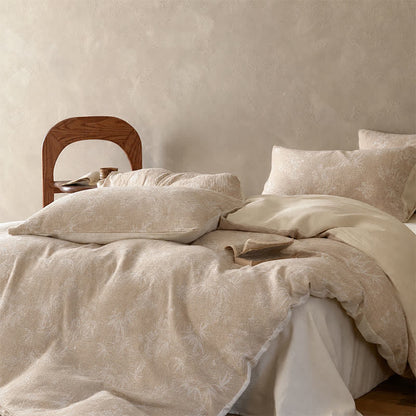 Set di biancheria da letto in cotone jacquard con motivo a rametti di bambù color cammello - image 3