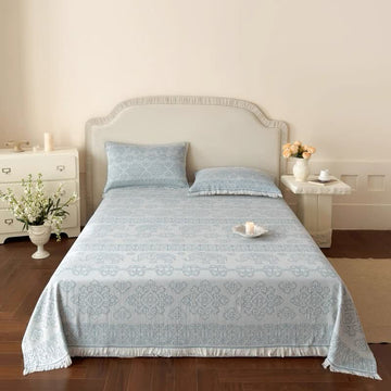 Trapunta in garza di cotone con motivo floreale orientale multicolore - Blu - Matrimoniale - image 0