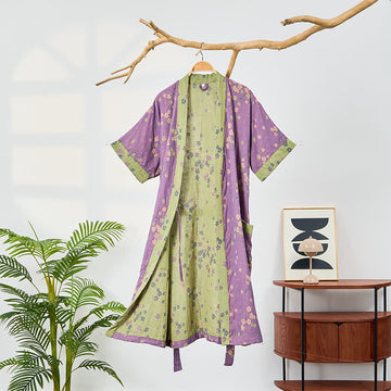 Accappatoio in mussola a maniche corte stile kimono - Viola - 2XL - image 0