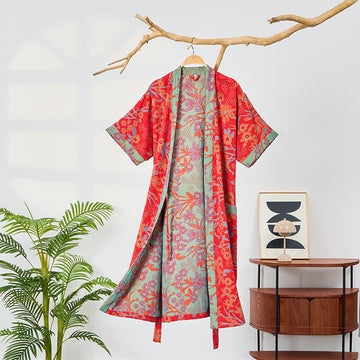 Kimono in garza di mussola con stampa floreale bohemien - Rosso - 2XL - image 0