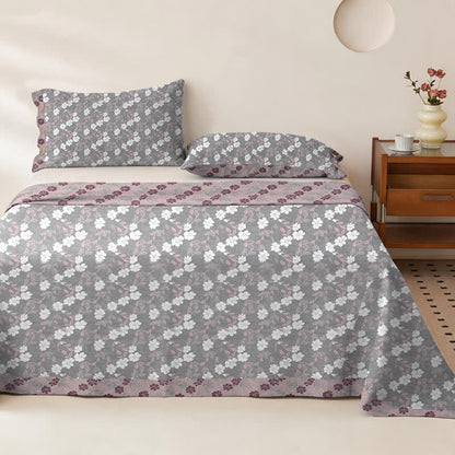 Elegante copriletto in doppia garza di cotone con motivo floreale. - Copriletto con 2 federe - Matrimoniale Grande - Grigio e rosa - image 4
