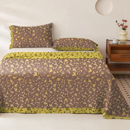 Copriletto in doppia garza di cotone con stampa floreale e motivo a papera. - Copriletto con 2 federe - Matrimoniale Grande - image 0
