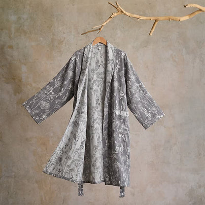 Accappatoio vintage in doppia garza di cotone con motivi botanici - Grigio - XL - image 9