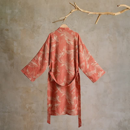 Kimono accappatoio in garza di cotone color foglia di corallo - image 2