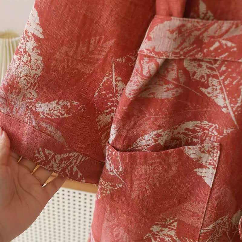 Kimono accappatoio in garza di cotone color foglia di corallo - image 7