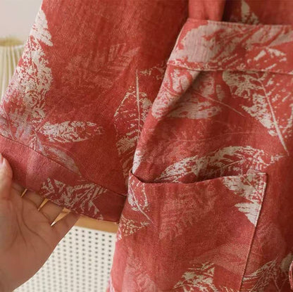 Kimono accappatoio in garza di cotone color foglia di corallo - image 7