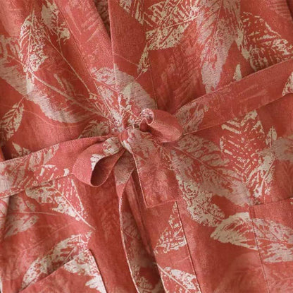 Kimono accappatoio in garza di cotone color foglia di corallo - image 9
