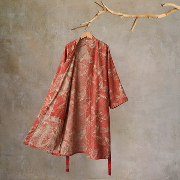 Kimono accappatoio in garza di cotone color foglia di corallo - Rosso - XL - image 0