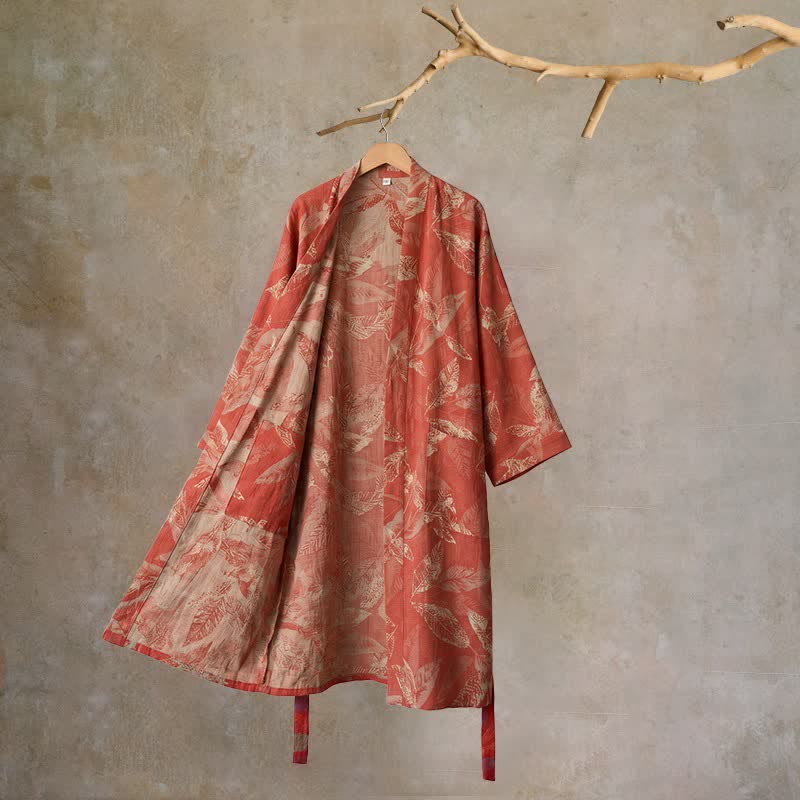 Kimono accappatoio in garza di cotone color foglia di corallo - Rosso - XL - image 0