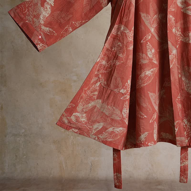 Kimono accappatoio in garza di cotone color foglia di corallo - image 6