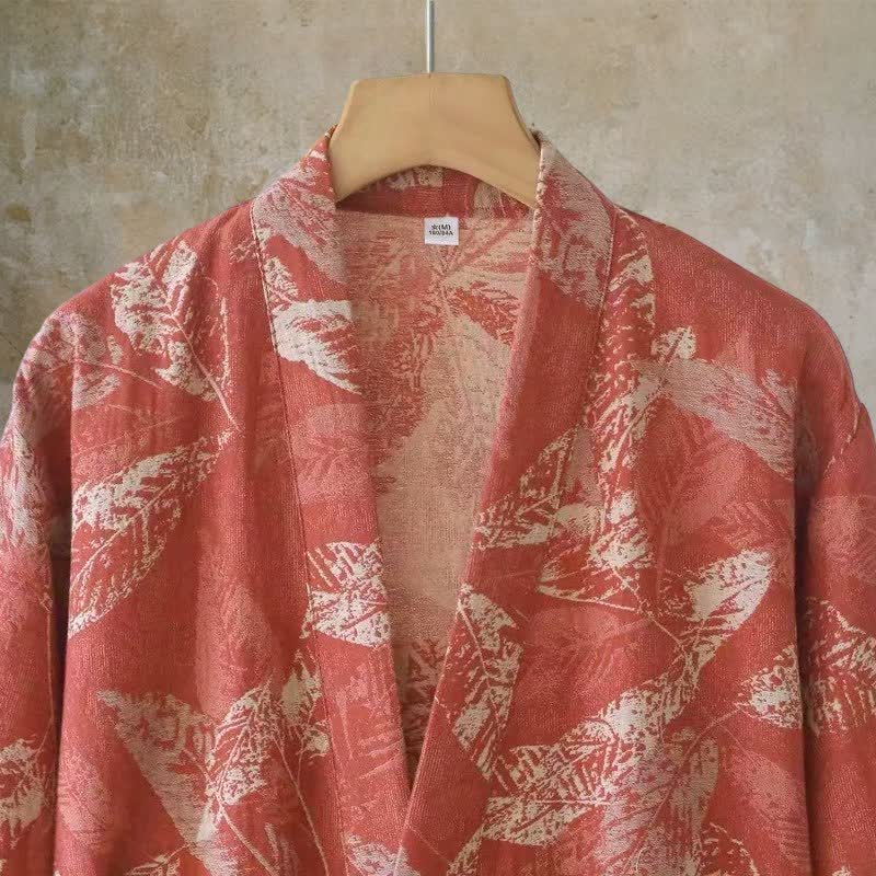Kimono accappatoio in garza di cotone color foglia di corallo - image 4