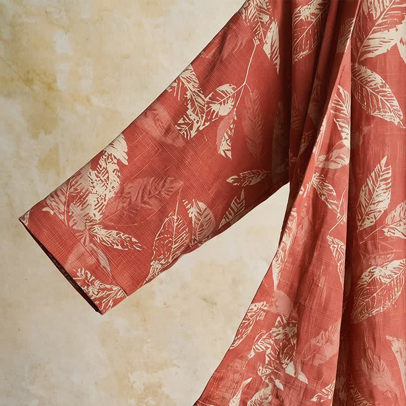 Kimono accappatoio in garza di cotone color foglia di corallo - image 5