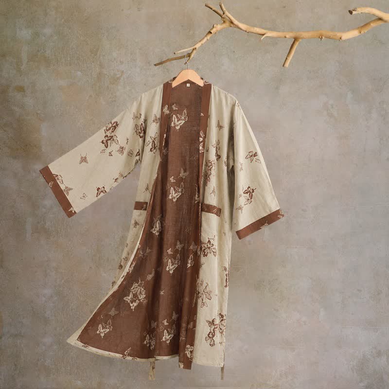 Elegante kimono in cotone con motivo a farfalla - Beige - 2XL - image 9