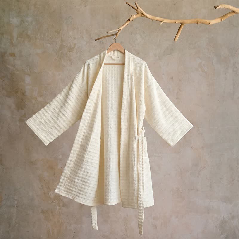 Kimono accappatoio in cotone a nido d'ape - Beige - XL - image 12