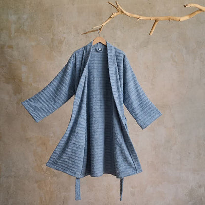 Kimono accappatoio in cotone a nido d'ape - Blu - XL - image 9