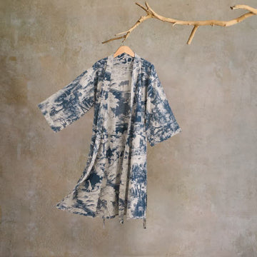 Kimono in cotone con stampa toile - Blu - 2XL - image 0