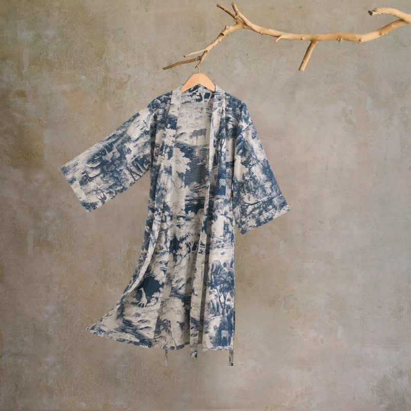 Kimono in cotone con stampa toile - Blu - 2XL - image 0