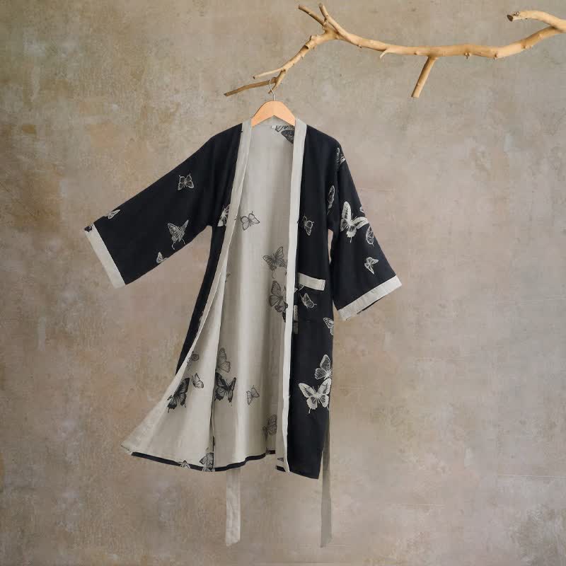 Kimono con farfalla in puro cotone - Nero - 2XL - image 0