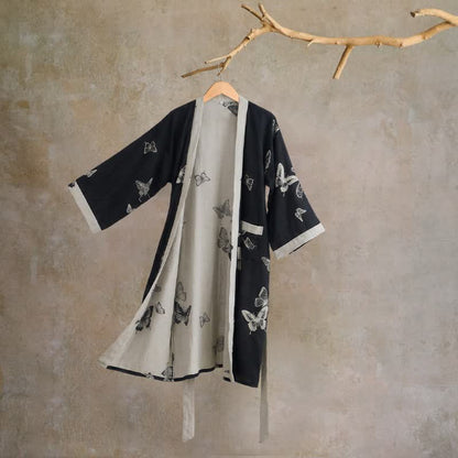 Kimono con farfalla in puro cotone - Nero - 2XL - image 0
