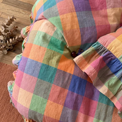 Set di biancheria da letto in cotone con volant e fantasia a quadri colorati (4 pezzi) - image 6