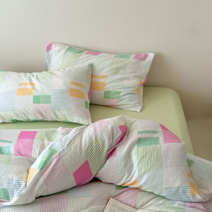 Set di biancheria da letto in cotone patchwork multicolore pastello (4 pezzi) - Verde - Lenzuolo con angoli - Matrimoniale Grande - image 8