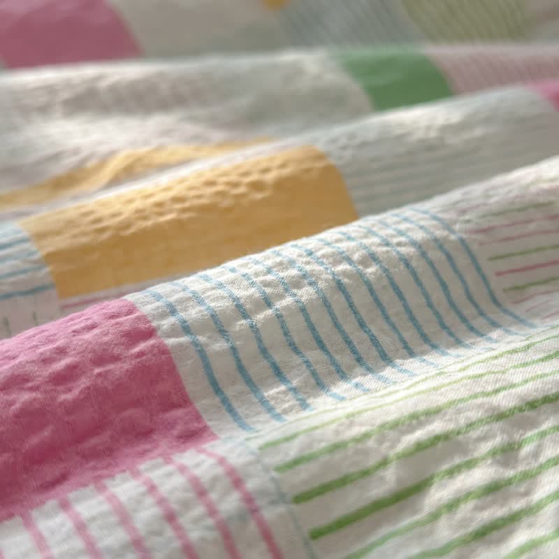 Set di biancheria da letto in cotone patchwork multicolore pastello (4 pezzi) - image 5