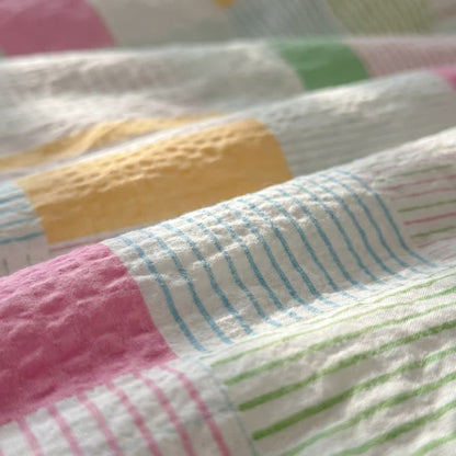 Set di biancheria da letto in cotone patchwork multicolore pastello (4 pezzi) - image 5