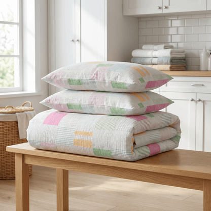 Set di biancheria da letto in cotone patchwork multicolore pastello (4 pezzi) - image 3