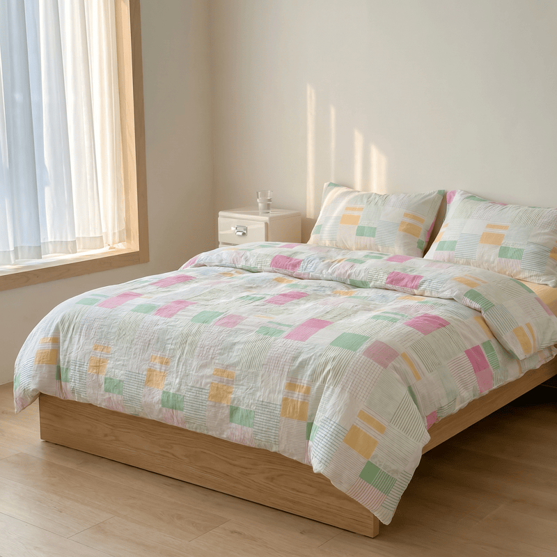 Set di biancheria da letto in cotone patchwork multicolore pastello (4 pezzi) - image 1