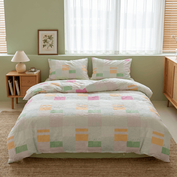 Set di biancheria da letto in cotone patchwork multicolore pastello (4 pezzi) - image 0