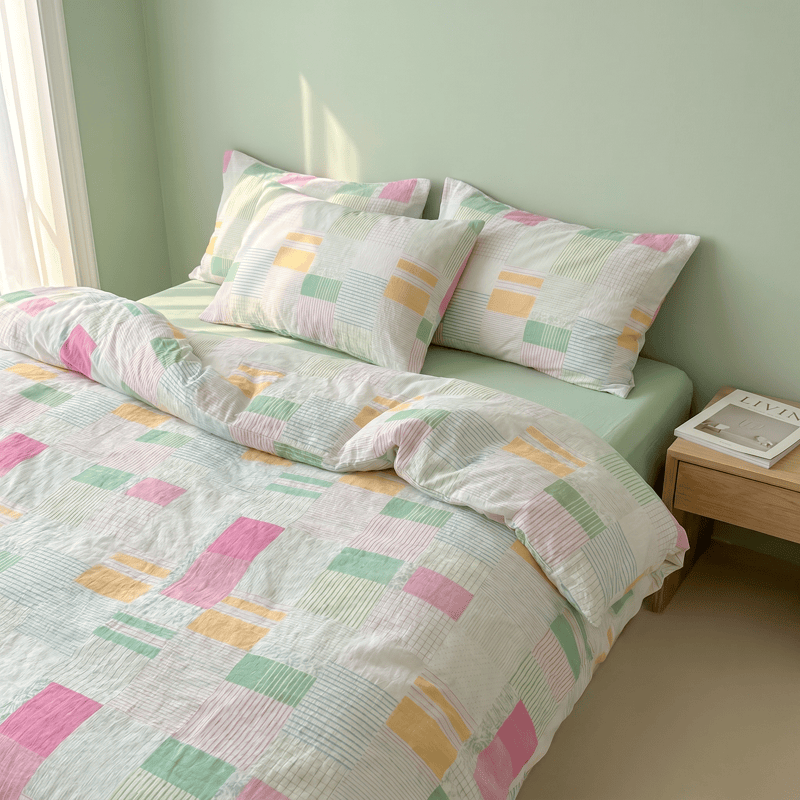 Set di biancheria da letto in cotone patchwork multicolore pastello (4 pezzi) - image 2