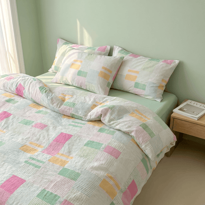 Set di biancheria da letto in cotone patchwork multicolore pastello (4 pezzi) - image 2