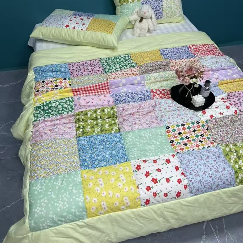 Set di biancheria da letto in cotone con motivo floreale e patchwork colorato - Verde frutta - Set di biancheria da letto da 4 pezzi - Matrimoniale - image 9