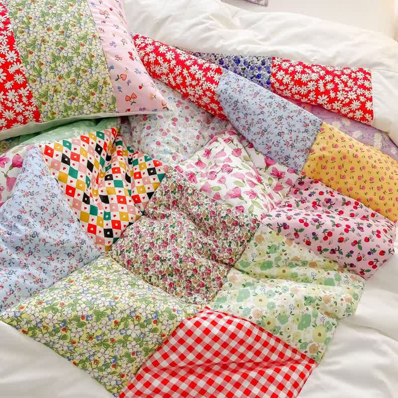 Set di biancheria da letto in cotone con motivo floreale e patchwork colorato - image 2