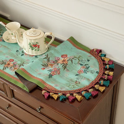 Runner da tavola vintage verde con nappe floreali - image 2