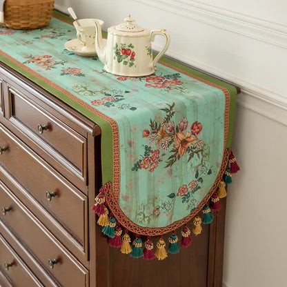 Runner da tavola vintage verde con nappe floreali - image 1