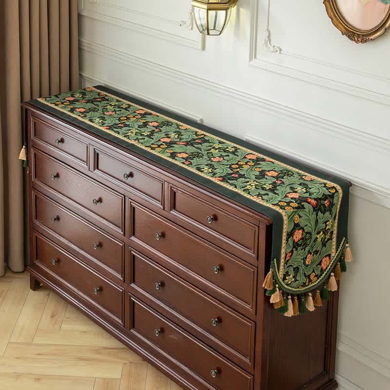 Runner da tavola con motivi botanici tropicali e bordo con nappe - image 1