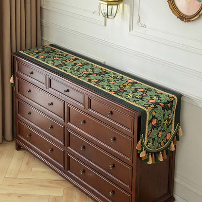 Runner da tavola con motivi botanici tropicali e bordo con nappe - image 1