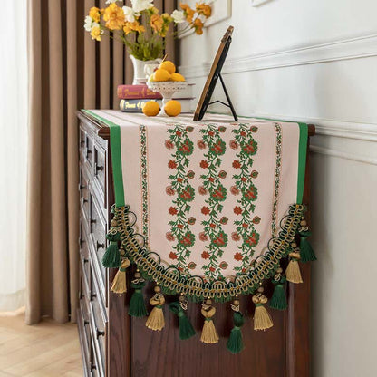 Elegante runner da tavola floreale con nappe. - image 1