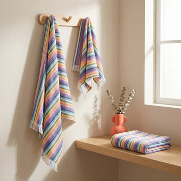 Asciugamano in cotone traspirante a righe arcobaleno - 70 cm x 140 cm - image 0