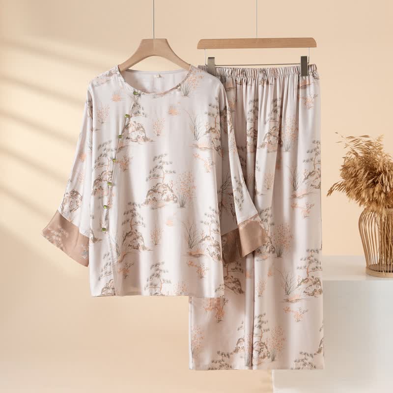 Completo da casa da donna in fibra con stampa orientale - Beige - 2XL - image 9