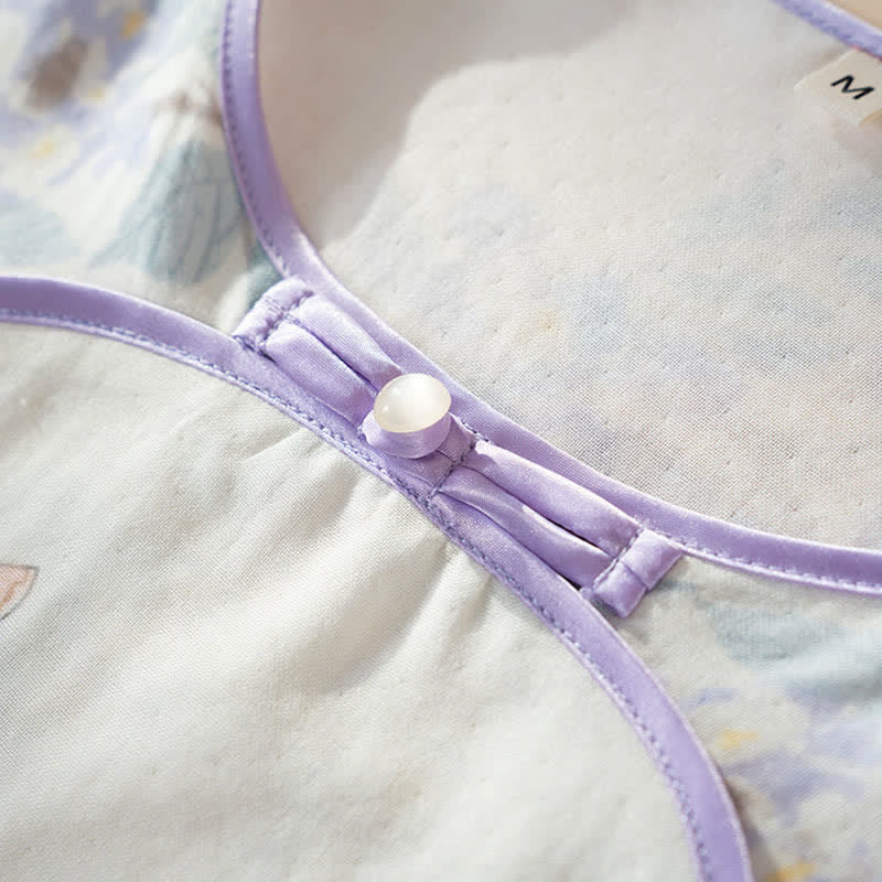 Pigiama da donna in fibra di bambù con motivo floreale e farfalle. - image 8