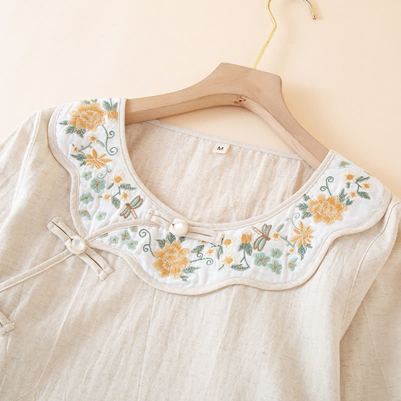Pigiama da donna in cotone e lino con ricami floreali - image 9