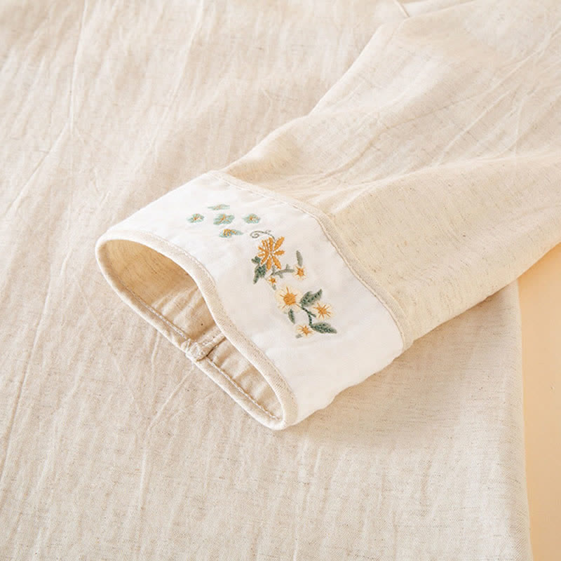 Pigiama da donna in cotone e lino con ricami floreali - image 12